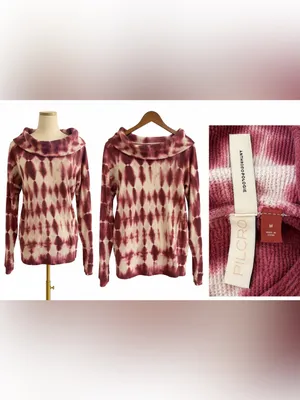 Anthropologie Pilcro Tie Dye Waffle Knit Cowl Neck Burgundy Medium Thermal thumbnail 4