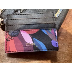 Trina Turk Black Wristlet Wallet Matching Keychain Cardholder Set Faux Leather thumbnail 7