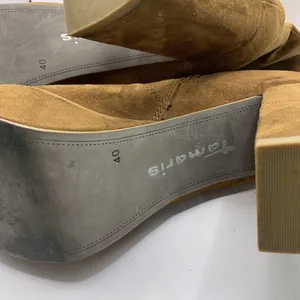 Tamaris mid ankle heel boots suede platform chunky 80’s Almond toe size 40 US 9 thumbnail 11
