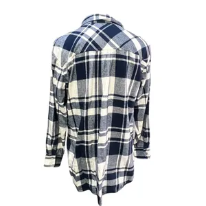 LOFT Women's Plaid Flannel Tunic Shirt Navy Blue & White Size M thumbnail 6