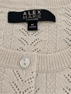 Alex Marie 100% Cashmere Pointelle Button Cardigan Cottagecore Beige M Soft Girl thumbnail 8