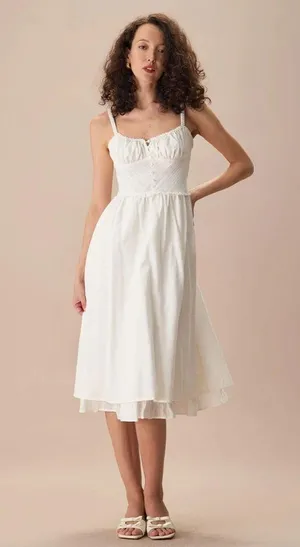 RIHOAS The White Ruched Slip Cotton Midi Dress thumbnail 2