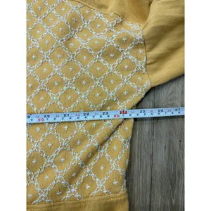 We The Free Womens Large Mustard Embroidered Henley Boho Long Sleeve Top thumbnail 3