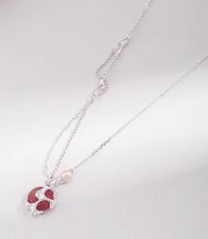 NEW Sterling Silver Strawberry Quartz Necklace Jewelry thumbnail 1