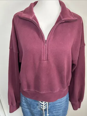 Abercrombie & Fitch Plum Half-Zip Fleece Cotton Blend Pullover Sweatshirt thumbnail 1
