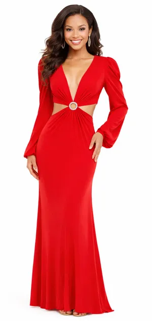 $398 Mac Duggal Ieena Formal Evening Gown Womens 10 Red Maxi Dress Wedding Party thumbnail 1