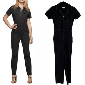 Good American Fit For Success Zippered Jumpsuit In Black099 Denim Size 1 / Small thumbnail 2