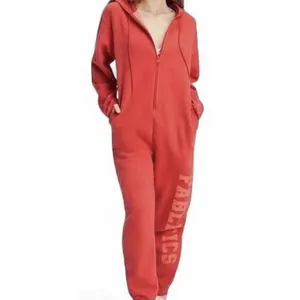 Fabletics Red Fleece Hooded OnePiece Sz Small Track Ski Camping Snow‎ Lounge thumbnail 12