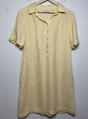 Faherty Womens 100% Linen Hanna‎ Dress Small Yellow Short Sleeve Button Front thumbnail 1
