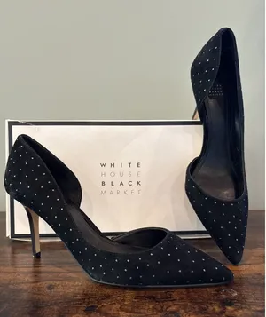 White House Black Market Black Ella Studded High Heel Open Pumps Size 8‎ Shoes thumbnail 1