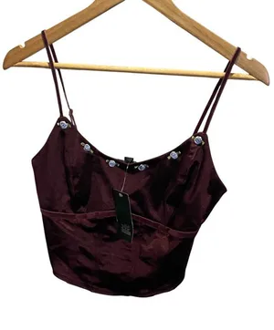Wild Fable Burgundy Sleeveless Smocked Back Crop Top‎ Size S Fairy Y2K thumbnail 1