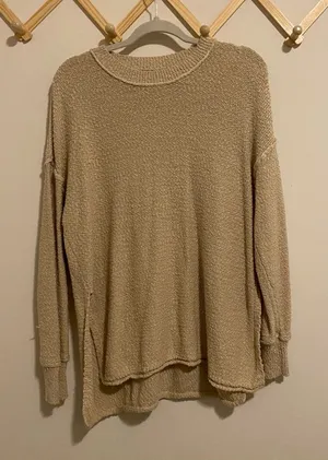 Aerie Tan Cotton and Acrylic Knit Crewneck Sweater size Small thumbnail 1