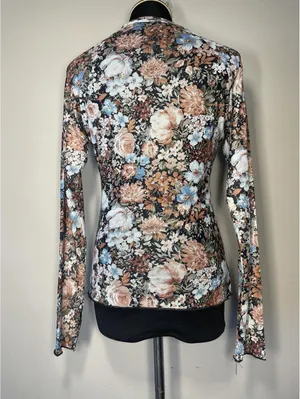 Floral Mesh Mock Neck Long Sleeve Top Y2K Festival Date thumbnail 2