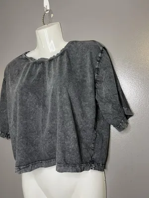 Z By Zella Shirt Womens Medium Gray Acid Wash Cropped Short Sleeve Athletic thumbnail 3