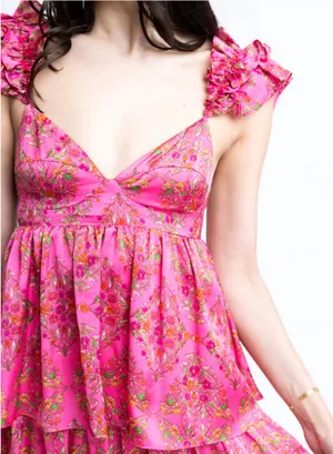 Karlie Floral Satin Ruffle Maxi Dress In Pink thumbnail 3