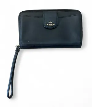 Coach Leather Zip Wristlet Wallet – Black – New York Logo thumbnail 1