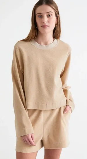 & Other Stories Terry Cotton Boxy Crewneck Sweatshirt Beige Womens Size Medium thumbnail 1