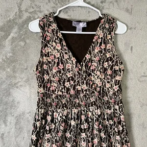 Vintage Brown Floral Midi Dress Earth Fairy Boho Cottagecore Sleeveless V-Neck S thumbnail 2