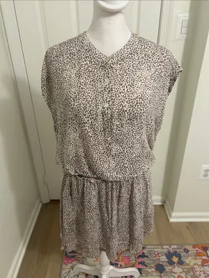 Rails Angelina Sand Cheetah Linen Blend Mini Dress New Size Medium Smocked thumbnail 4