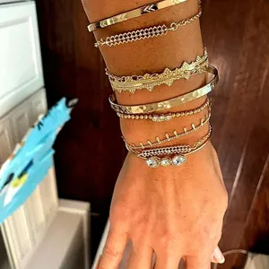 NEW Solid Gold‎ Plated 7 pc Boho Stacking Bracelet Set thumbnail 5