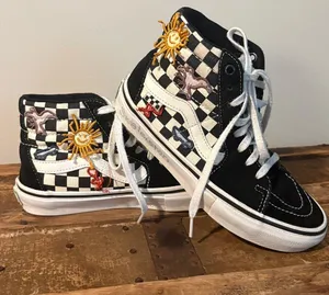 VANS Black and White Checkered High-Top Sneakers/ Skateistan thumbnail 1