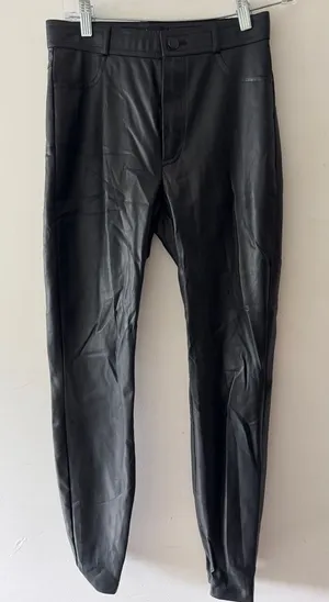 Zara Black Faux Leather‎ Skinny Pants Zipper Split Bottom thumbnail 1