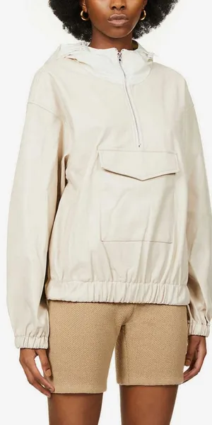 AMYLYNN Womens Darcie Hoodie Vegan Leather‎ Pocket Off White Sz Small thumbnail 1