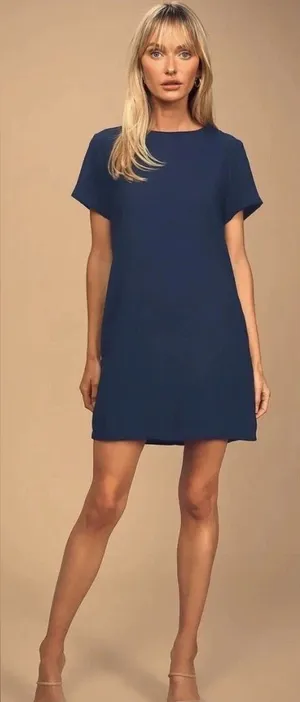 Lulu's Navy Short Sleeve Shift Mini Dress thumbnail 1