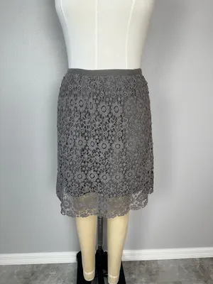 Solitaire Ravi Khosla Skirt Size S Cotton Lace Grey Elegant Gothic Crochet Midi Office thumbnail 6