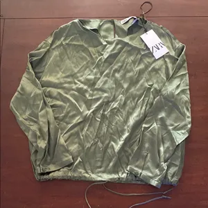 Zara Olive Green Satin Blouse thumbnail 1