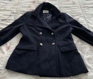 Navy Blue Wool Blend Double Breasted Pea Coat, size M thumbnail 11