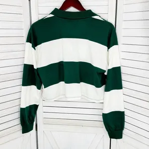 Disney Bambi Y2K Rugby Stripe‎ Cropped Polo Shirt Green White Small Long Sleeve thumbnail 9