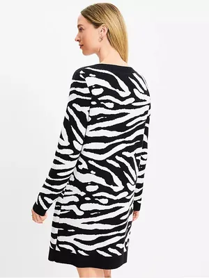 LOFT Zebra Print Sweater Dress Black White Boat Neck Long Sleeve Small NEW thumbnail 3