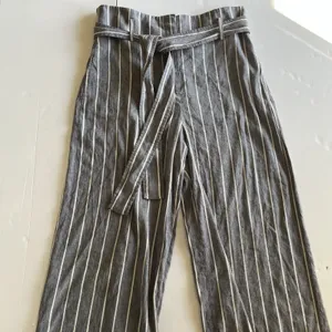 Theory Size 12 Wide Leg Belted Trousers Stripe Wither Linen Belt Pant Fl_ thumbnail 6