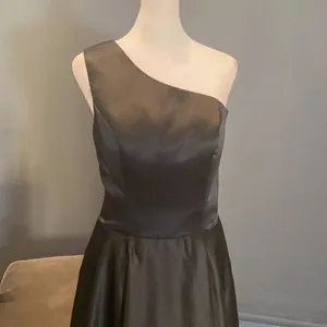 Women’s Black One Shoulder Satin Full Length Prom Party Dress Corset Back Size 2 thumbnail 2