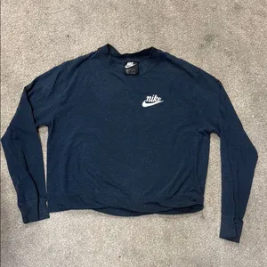 Nike Dark Speckled Blue Long Sleeve Crewneck Crop Top Size XS thumbnail 1