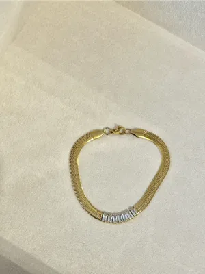 Nordstrom Panacea crystal baguette herringbone chain bracelet gold-plated metal thumbnail 4