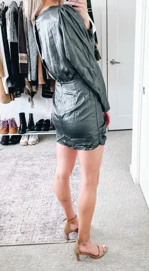 L'Academie The Dore Silver Front Tie Long Sleeve Mini Dress thumbnail 2