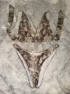 aerie Brown & Cream Snake-Print Bikini Top thumbnail 1