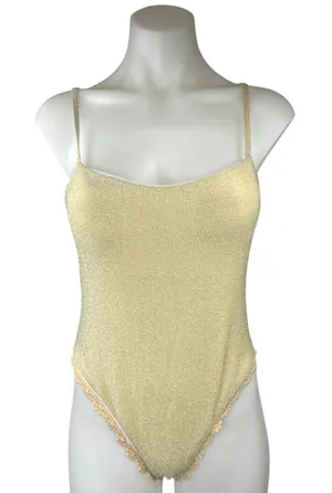 Maiyo Cristalina Women's Gold Metallic Sleeveless Cami Tank Bodysuit Top Size M thumbnail 1