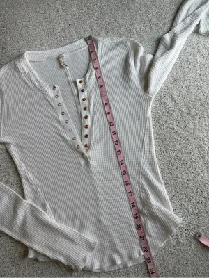Free People One Of The Girls Henley Long Sleeve Thermal Shirt White Medium thumbnail 6