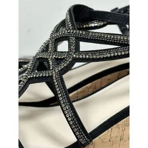 Fergalicious Mimic Wedge Sandals Women 6.5 Black Rhinestone Strappy Platform thumbnail 2