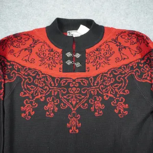 Tyrolia Skiwear Vintage Nordic Wool Blend Sweater Black Red Metal Clasps Size L‎ thumbnail 2