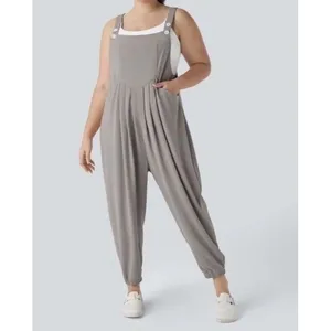 Halara Waffle Knit Pleated Overalls Jumpsuit Mink Brown Adjustable Size L thumbnail 6