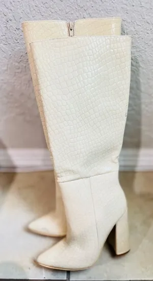 Nasty gal Faux Leather Croc Knee High Pointed Boots women’s boots size 37(6)US thumbnail 1