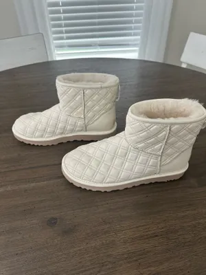 UGG Cream Quilted Plush-Lined Shearling Short Booties thumbnail 4