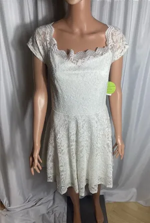 Windsor Women's Size L Elegant Ivory Lace Dress A-Line Scalloped NWT Formal thumbnail 1