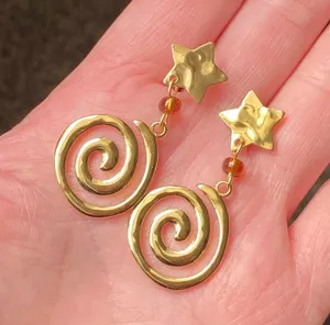 Handmade retro vintage boho funky grunge style fully stainless steel star & swirl dangle earrings☀️🌀 thumbnail 2