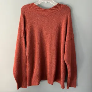 NWT a.n.a A New Approach 0X Rust Orange V Neck Pullover Knit Sweater Side Slits Red thumbnail 4
