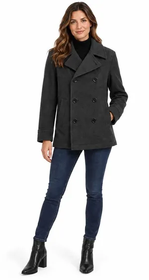 Merona Womens Peacoat Size Small Dark Gray Wool Blend Double Breasted Jacket thumbnail 1
